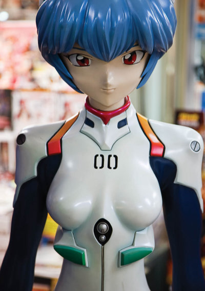 Life-size Ayanami Rei greets customers at Kaiyodo